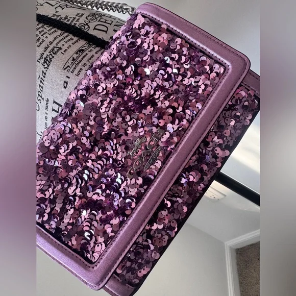 Coach leather purple sequin handbag - Picture 9 of 16